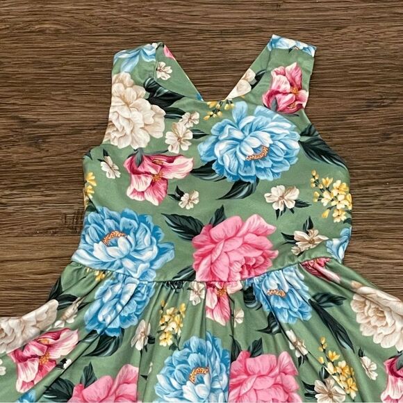 Love & Sprinkles Sleeveless Floral Twirl Dress Green Pink Blue Cream Size 2T - Picture 2 of 11